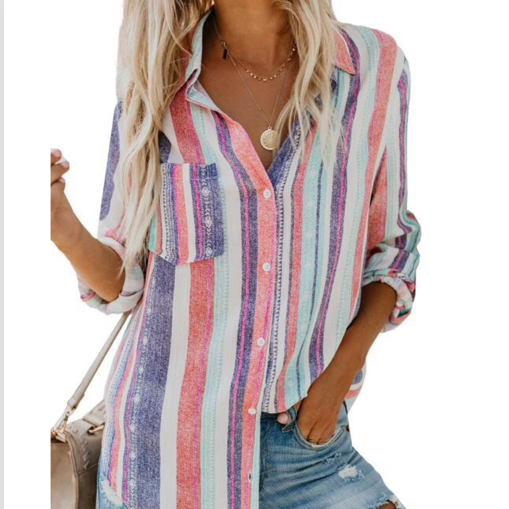 1 left Striped Top w/Tribal Accents& Vintage Wash! - Picture 2 of 4
